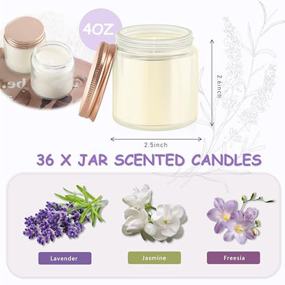 ACITHGL 36 Pcs 4oz Mini Mason Jar Candles Small Scented Candles Bulk Aromatherapy Ideal Souvenir Favors for Wedding Birthday Party (Freesia, Lavender, Jasmine, Pink) - color: Pink, style: Freesia, Lavender, Jasmine