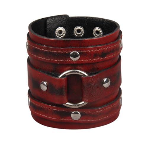 GelConnie Punk Leather Cuff Bracelet Adjustable Straps Wrap Bracelets Arm Armor Cuff Gothic Leather Wristbands for Men, Women - color: MLPB102-Red