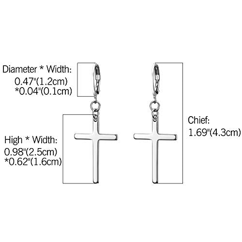 Dangle Stud Earrings,Flongo Men's Womens Stainless Steel Pearl Cross Dangle Hinged Stud Earrings,Piercing Christmas Cross Huggie Hoop Earrings Gift for Men Women Wedding Valentine's Day