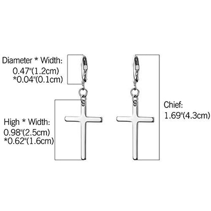 Dangle Stud Earrings,Flongo Men's Womens Stainless Steel Pearl Cross Dangle Hinged Stud Earrings,Piercing Christmas Cross Huggie Hoop Earrings Gift for Men Women Wedding Valentine's Day