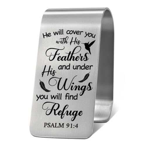 He Will Cover You with His Feathers and Under His Wings Visor Clip for Cars, Inspirational Bible Verse Christian Gifts for Men Women, Psalm 91:4 Car Décor Sign, Religious Gifts for Drivers