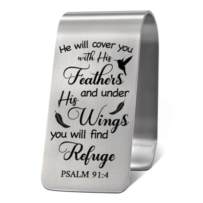 He Will Cover You with His Feathers and Under His Wings Visor Clip for Cars, Inspirational Bible Verse Christian Gifts for Men Women, Psalm 91:4 Car Décor Sign, Religious Gifts for Drivers