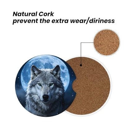 Wolf Moon 2 Pack Car Cup Holder Coasters Absorbent Ceramic Coaster - color: Gray