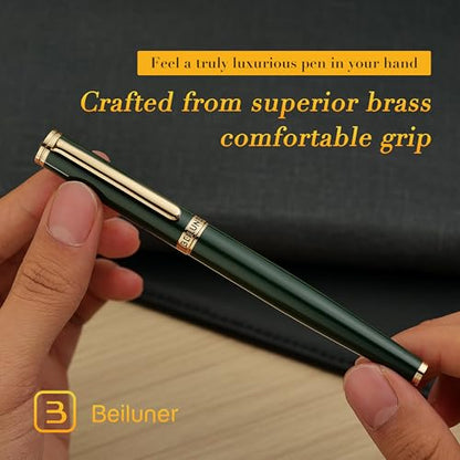 BEILUNER Racing Green Fountain Pen,Stunning Luxury Pens with 24K Gold Finish, Gorgeous 24K Gilded Nib(Medium), Fancy Pen Gift for Men&Women -Ink Converter-Christmas, Office,Fancy,Nice Pen for Writing - color: Green and Gold Finish, style: Medium Nib