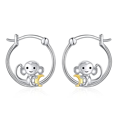 Fox/Pig/Mushroom/Cat Earrings Sterling Silver Cute Hoop Earrings Animal Jewelry Gifts for Women Daughter - style: monkey