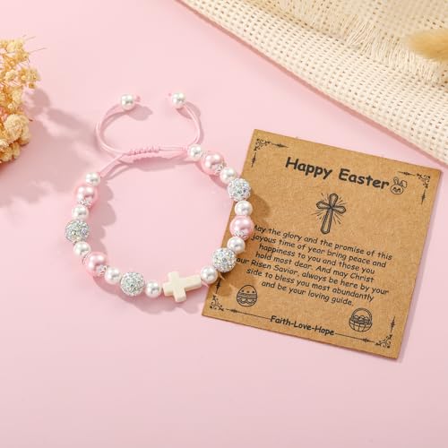 First Communion Confirmation Gifts for Girls, Cross Natural Beads Bracelet Christian Religious Jewelry Gifts for Kids Teen Girls - style: Style-1