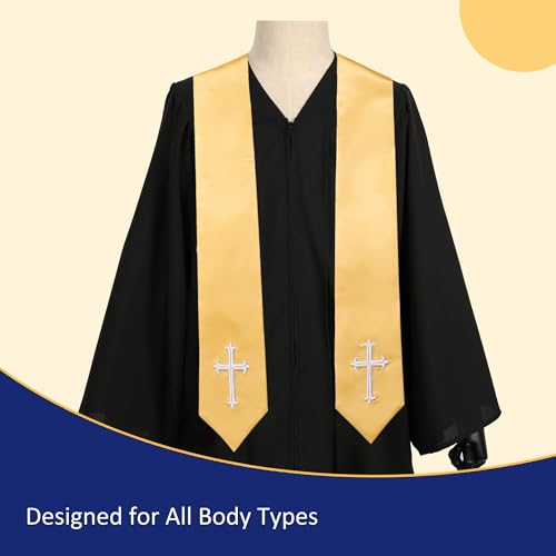 Clergy Stole & Choir Stole with Embroidered 60/72" - color: Gold, size: 72 inch