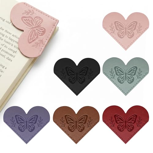 Leather Bookmarks for Women - 6 Pcs Butterfly Embossed Corner Page Bookmarks, Cute Heart Book Marks Gift for Book Reading Lovers Teachers Students, for School Office Home Supplies - color: Heart-butterfly