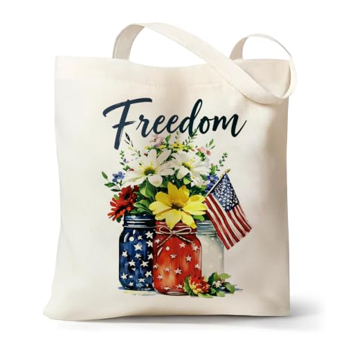 Canvas Tote Bag with Zipper, Halloween Trick or Treat Bags for Kids Bulk - color: [A0] Freedom - Beige