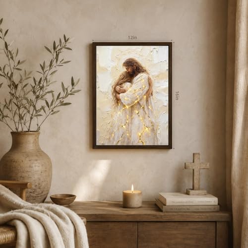 INJOLLY Wood Framed Jesus Embrace Woman Christian Wall Art 12x16 in - color: Woman, size: 16"L x 12"W
