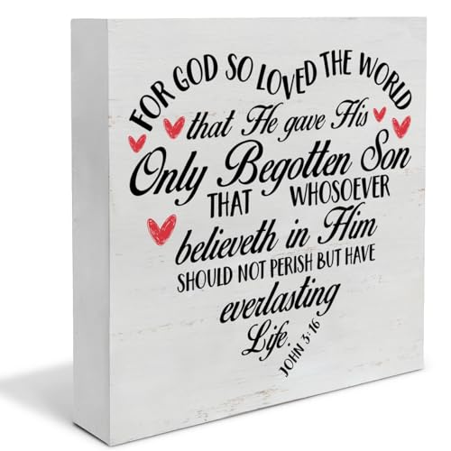 Christian Valentines Decor, Rustic Bible Verse Wood Sign - color: John 3:16