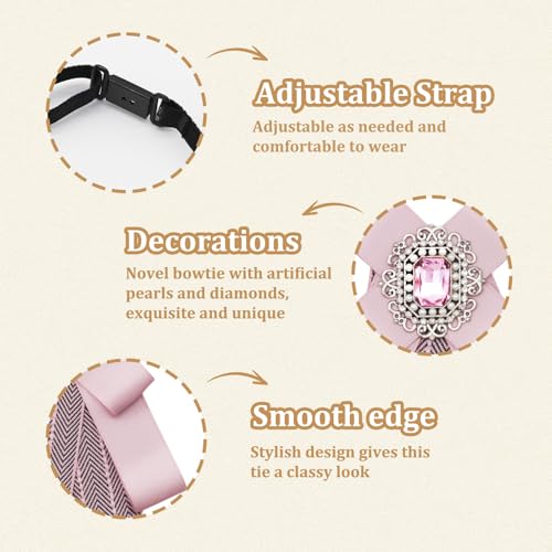 Womens Bow Tie Adjustable Rhinestone Bowtie for Women Ladies Girls Pre-tied Womens Tie for Shirt Suit Uniform - color: Pink-strap-style 3