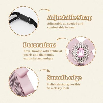 Womens Bow Tie Adjustable Rhinestone Bowtie for Women Ladies Girls Pre-tied Womens Tie for Shirt Suit Uniform - color: Pink-strap-style 3