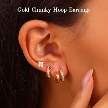 18K Gold Plated Hoop Earrings for Women, NICKEL-FREE & HYPOALLERGENIC, Timeless Jewelry Gift - color: Gold-B