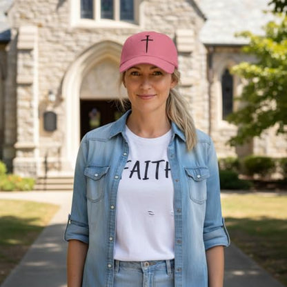 Three Nails Cross Christian Hats, Embroidered Baseball Caps for Adults - color: Pink Black