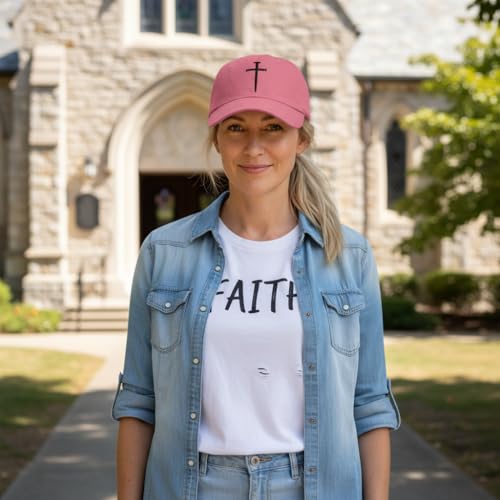 Three Nails Cross Christian Hats, Embroidered Baseball Caps for Adults - color: Pink Black