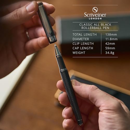 Scriveiner All Black Rollerball Pen - Stunning Luxury All Metal Matt Black Pen, Schmidt Ink Refill, Best Roller Ball Gift Set for Men & Women, Professional, Executive Office, Nice Pens - color: 9. All Black