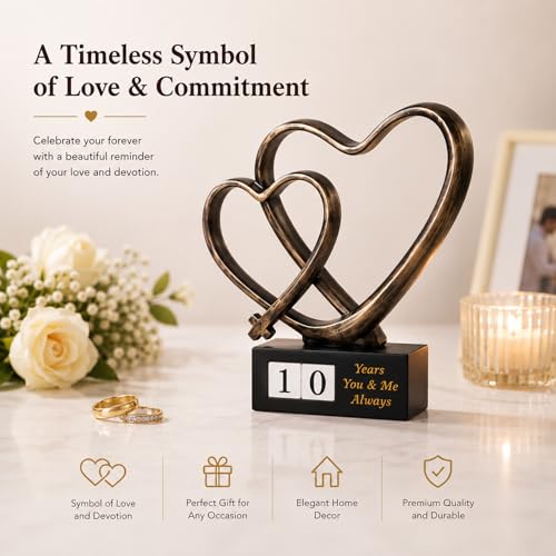 for Couples, Cross Heart Statue with Year Blocks