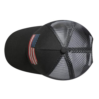 Baseball Cap, American Flag Trucker Hat for Men Women, Breathable Adjustable Fit Outdoor Mesh Snapback Hats - color: Black/Us Flag