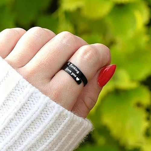 Faith Over Fear Cross Inspirational Rings for Women Daughter, Christian Blessed Hope Love Encouragement Rings Adjustable Open Tiny Purity Wrap Thumb Cross Ring Jewelry Graduation Cocktail Party - color: Fcking Love You Black