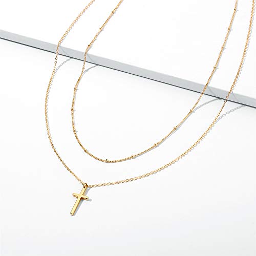 M MOOHAM Cross Necklace for Women Girls, Dainty 14K Gold Plated Cross Pendant Necklace Sideways Cross Choker Layered Necklaces for Women Girls - color: Layered Cross
