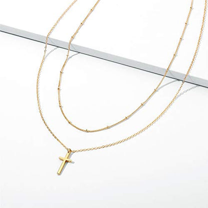M MOOHAM Cross Necklace for Women Girls, Dainty 14K Gold Plated Cross Pendant Necklace Sideways Cross Choker Layered Necklaces for Women Girls - color: Layered Cross