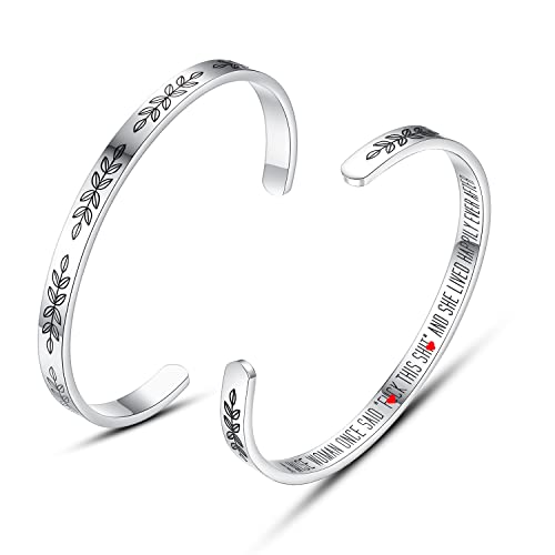 TONY & SANDY Cuff Bracelets for Women Teen Girls Best Friend Sister Mom Daughter Granddaughter Easter Birthday Mother's Day Christmas Stocking Stuffers for Teen Girls Women Jewelry - style: 1 - A wise woman once said “ F@ck this sh@t” she lived happily ev