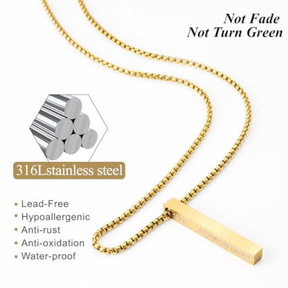 Romass 2Pcs Pendant Necklace for Men,Stainless Steel Silver Black Gold Bible Verse Chains for Men Vertical Bar Pendant Gifts Jewelry Box 16-24 Inches - size: 16 in, style: 2Pcs(silver+gold) 1.6 "* 0.2'' pendant