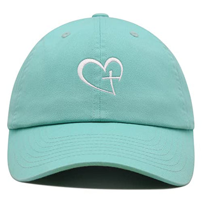 JPAK Heart and Cross Premium Dad Hat Embroidered Cotton Baseball Cap Christian Faith - color: Mint