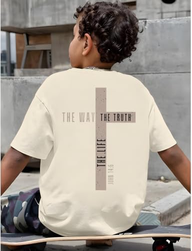 Christian Shirts for Boys Jesus Cross Casual Tops - color: Apricot, size: 7-8 Years