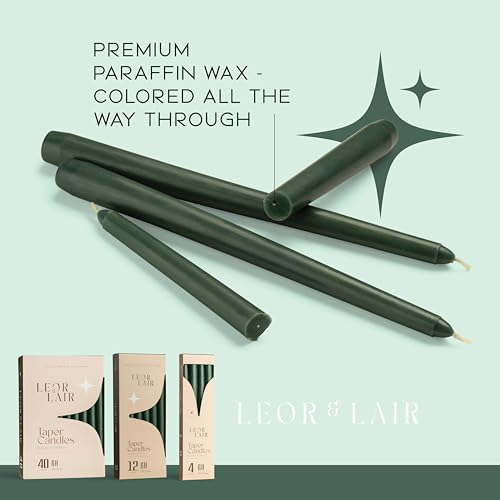 Leor & Lair Green Taper Candles, 12 Pack, 10" Unscented Green Candles - color: Green