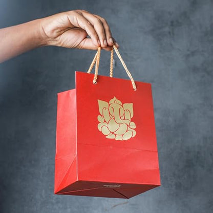 Desi Favors Ganesha Paper Bags - 8 Pack, 6x5x8 Inch, Indian Gifts Bags for Diwali, Pooja, Housewarming, Wedding Return Gifts - style: Ganesha Paper Bags (8")