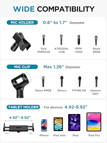 InnoGear Mic Stand Floor Microphone Stand Tablet Phone Holder for Singing