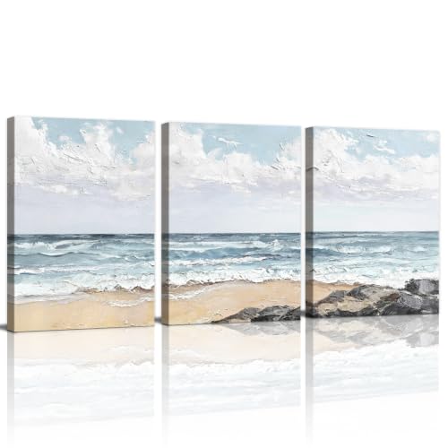 WENGTIAO Abstract Seascape Beach Canvas Wall Art Prints 16"x24"x3 - color: Coastal Beach, size: 16"x24"x3Pcs