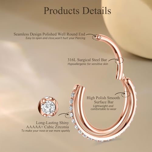 Conch Hoop Earring Conch Piercing Jewelry Cross Nose Ring Earlobe Earring - color: Rose Gold, size: 16G 12mm
