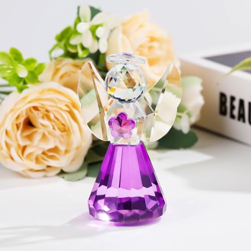 YWHL Purple Crystal Angel Figurine, Glass Guardian Angel Gifts for Women - color: Purple