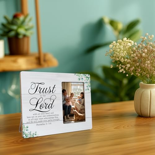 Religious Picture Frame Gifts for Christian, Bible Verse Trust In The Lord With All Your Heart Frames Fits 4x6 Photo - color: Orange