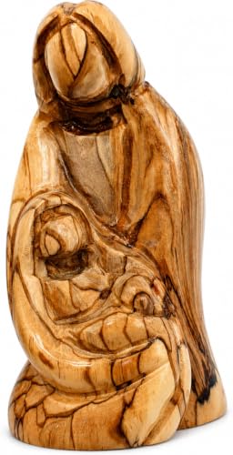 Zuluf Olive Wood Holy Family Nativity 4.9in, Hand Carved in Bethlehem