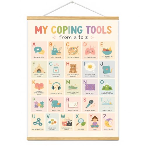 BAEMEFLE My Coping Tools A to Z Kids Poster with Wooden Hanger - color: A to B-2, size: 16"L x 12"W