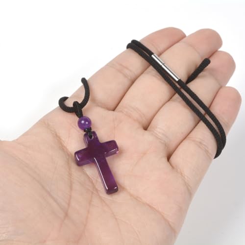 Justinstones Natural Gemstone Carved Cross Reiki Chakra Pendant Necklace 22 Inch - color: 30mm Amethyst