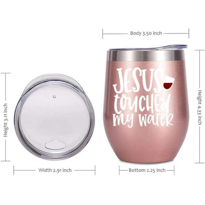 ATHAND 12oz Jesus Touched My Water Stainless Steel Wine Tumbler with Lid - color: Jesus Touched My Water Wine Tumbler-Rose Gold