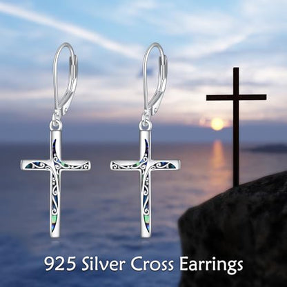 LUHE Sterling Silver Corss/Daisy/Musica Note Dangle Earrings for Women - style: Filigree Cross Earrings