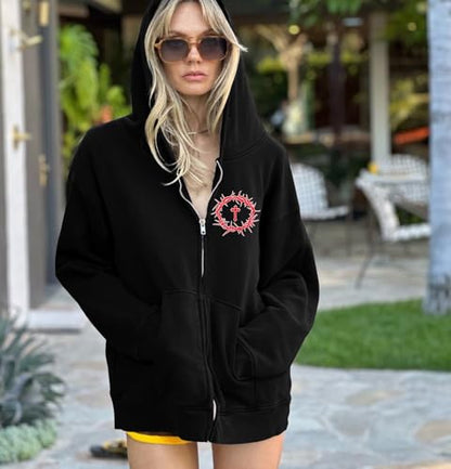 MNLYBABY Jesus Christian Zip Up Hoodie: Women Religious Sweatshirt Faith Shirt Bible Verse Fleece Jacket Tops - color: Black, size: X-Large