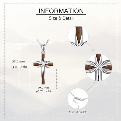 ONEFINITY Cross Necklace 925 Sterling Silver Cross Pendant Religious Jewelry Gifts - style: wood