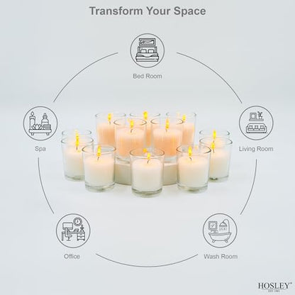 Hosley 48 Pack White Unscented Votive Candles, Clear Glass, Hand-Poured Wax, Bulk Wedding & Party Candles for Gifts, Tables, Aromatherapy & Holidays Party Weddings Birthdays (White) - color: White, size: 48 Pack