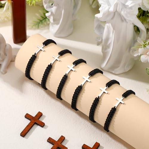 Sureio 2 Pcs Christian Cross Matching Bracelets for Women Men - color: Black
