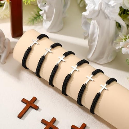Sureio 2 Pcs Christian Cross Matching Bracelets for Women Men - color: Black