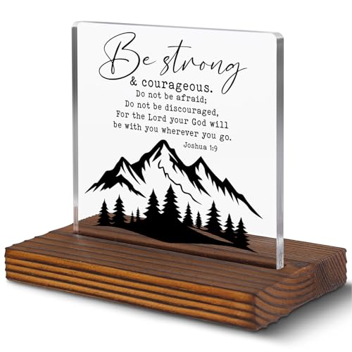 Joshua 1:9 Christian Desk Sign, Be Strong and Courageous Bible Verse Gift, Faith Based Encouragement Plaque for Women Men, Inspirational Scripture Office Decor EC417 - style: Joshua 1:9