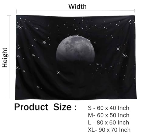 TUGCAY Moon Tapestry Black Tapestry Starry Night Sky Stars Tapestries Wall Hanging for Bedroom College Dorm Living Room Aesthetic Decoration(90x70 Inch) - size: 90"L x 70"W