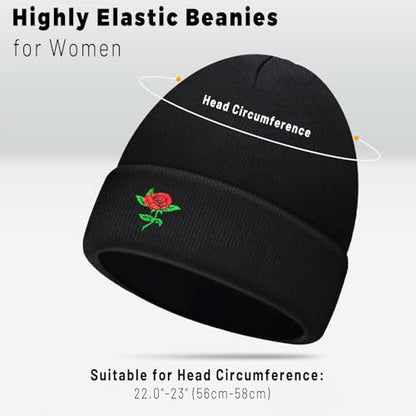 Jesus 3 Nail Cross Hat Christian Cross Beanies Women Hat Embroidery Nail Cross Winter Warm Knit - color: Rose Flower